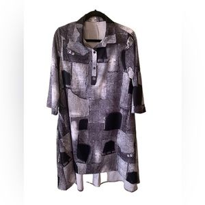 Shein Shirt Dress Black & White Abstract All Over Print Pattern Size L